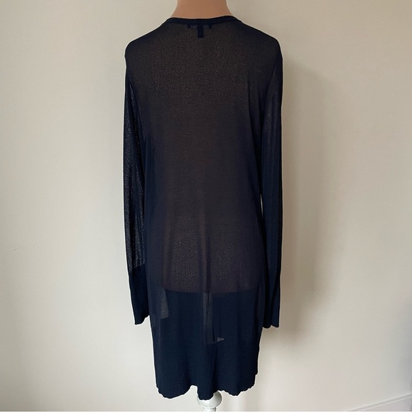 EILEEN FISHER Viscose Crepe Sheer Tunic Button Up V-Neck Blue Cardigan EUC Sz M - Picture 3 of 10